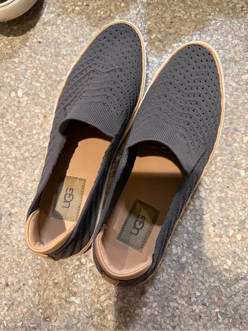 UGG Grey Knit Slip-On Loafers with Tan Accents